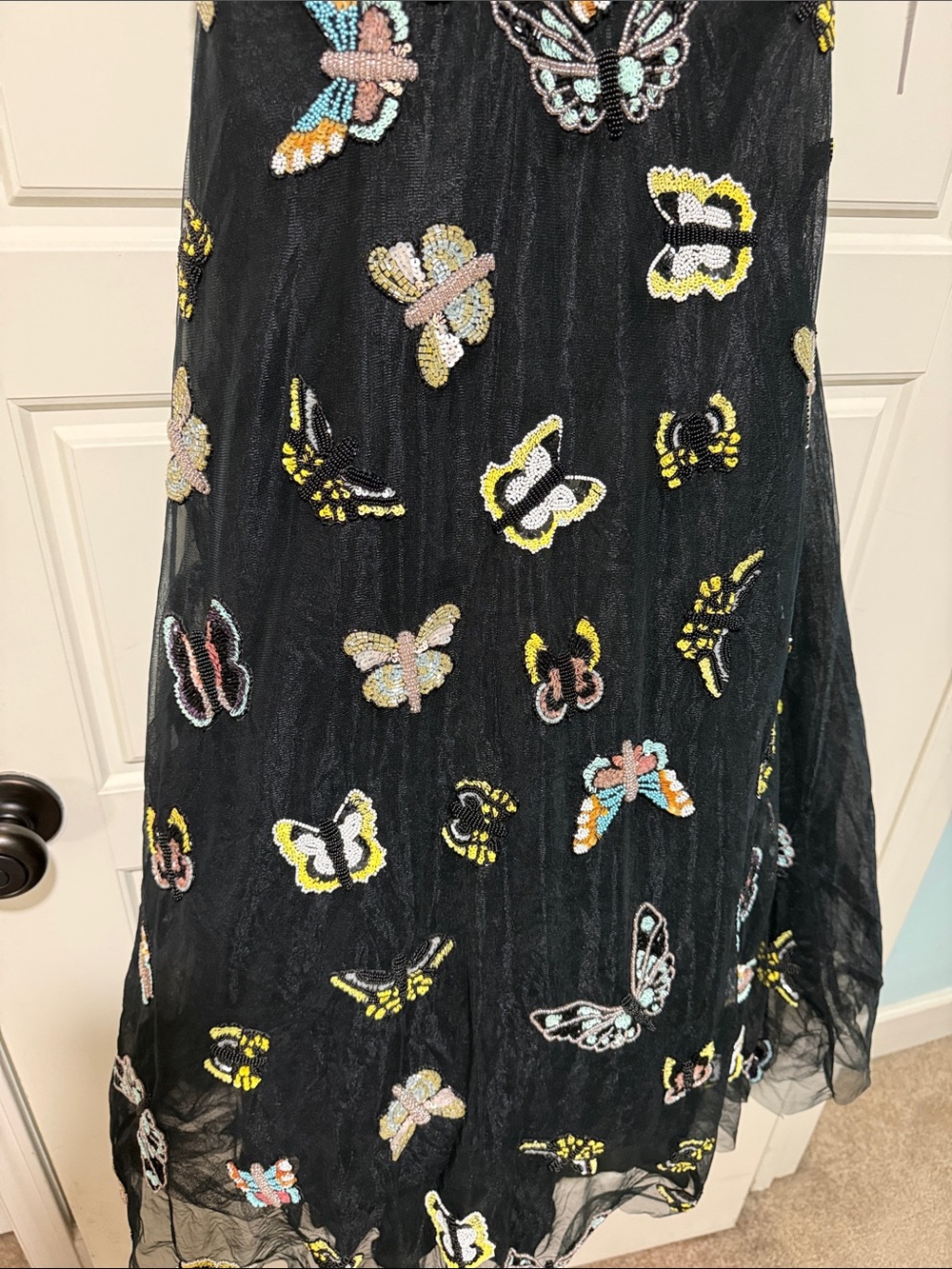 Oceanus tulle butterfly dress prom Black Butterfly beaded sequins Midi Dress - Picture 7 of 15